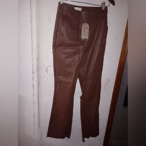 MESHKI TYRA Straight Leg Faux Leather Pants - Chocolate size M